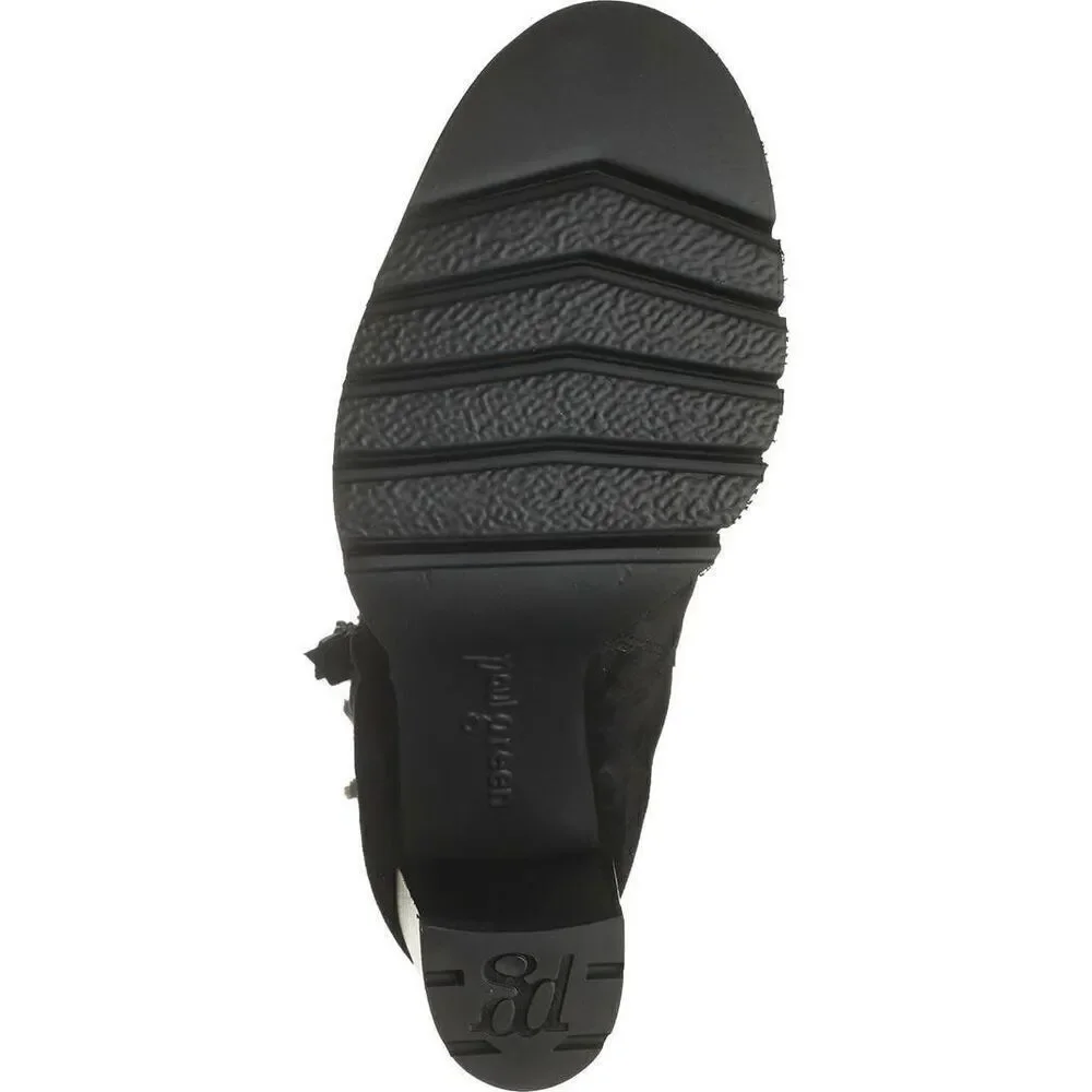 Paul Green Women's Black Suede Leather Side Zip Sloane Lug Sole Bootie Size 9